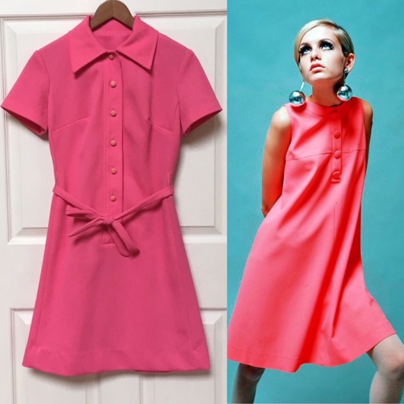 Vintage Dresses & Skirts - Vintage 60s Bubble Gum Pink Shirt Dress